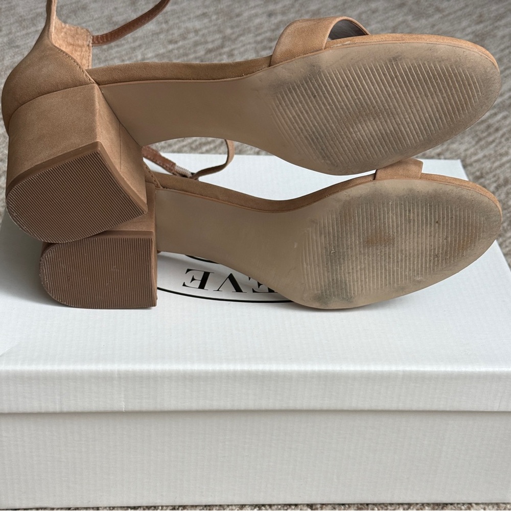 Steve Madden Irenee Tan Nubuck Suede Block Heel Sandals with Ankle Strap - Picture 4 of 7